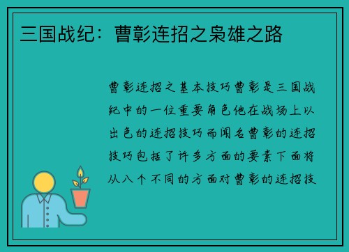 三国战纪：曹彰连招之枭雄之路